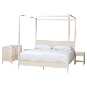 Baxton Studio Baxton Studio Primrose Mid-Century Canopy Bedroom Set – Stylish Storage & Elegant Design Ensemble Ivory SW8609-Ivory-4PC Canopy King Bedroom Set