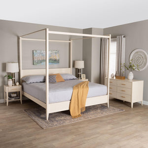 Baxton Studio Baxton Studio Primrose Mid-Century Canopy Bedroom Set – Stylish Storage & Elegant Design Ensemble Ivory SW8609-Ivory-4PC Canopy King Bedroom Set