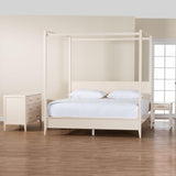 Baxton Studio Primrose Mid-Century Ivory Fluted Wood King Size 4-Piece Canopy Bedroom Set