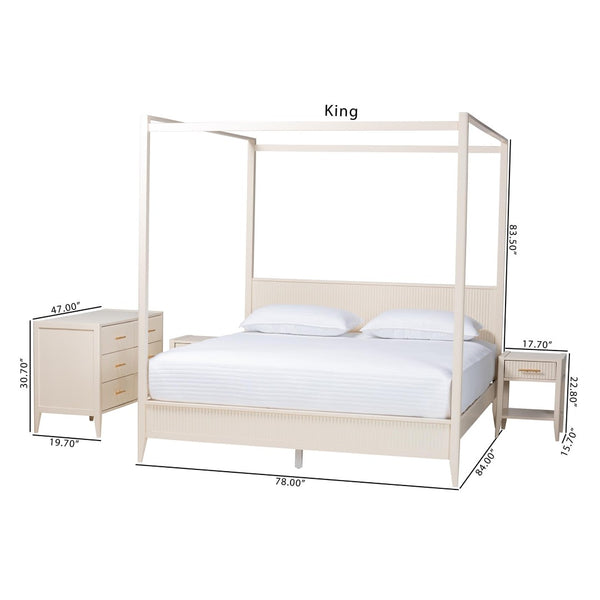 Baxton Studio Baxton Studio Primrose Mid-Century Canopy Bedroom Set – Stylish Storage & Elegant Design Ensemble Ivory SW8609-Ivory-4PC Canopy King Bedroom Set