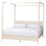 Baxton Studio Primrose Mid-Century Ivory Fluted Wood King Size 4-Piece Canopy Bedroom Set