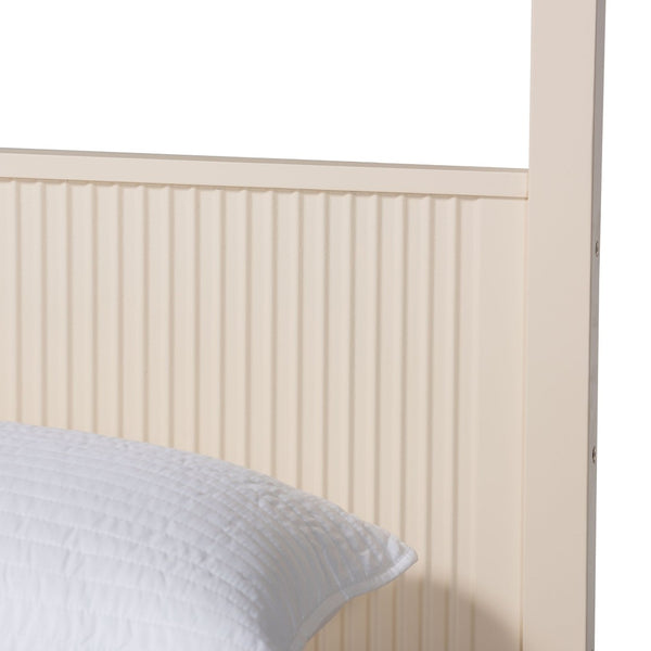 Baxton Studio Baxton Studio Primrose Mid-Century Canopy Bedroom Set – Stylish Storage & Elegant Design Ensemble Ivory SW8609-Ivory-4PC Canopy King Bedroom Set