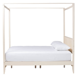 Baxton Studio Baxton Studio Primrose King Canopy Bed - Mid-Century Design with Fluted Wood Details & Support SW8609-Ivory-Canopy King