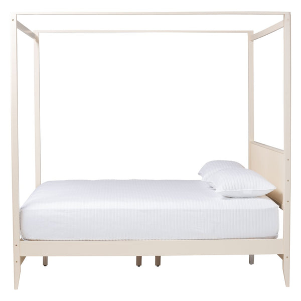 Baxton Studio Baxton Studio Primrose King Canopy Bed - Mid-Century Design with Fluted Wood Details & Support SW8609-Ivory-Canopy King