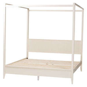 Baxton Studio Baxton Studio Primrose King Canopy Bed - Mid-Century Design with Fluted Wood Details & Support SW8609-Ivory-Canopy King