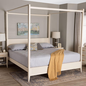 Baxton Studio Baxton Studio Primrose King Canopy Bed - Mid-Century Design with Fluted Wood Details & Support SW8609-Ivory-Canopy King