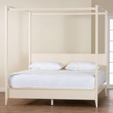 Baxton Studio Primrose Mid-Century Ivory Fluted Wood King Size Canopy Bed