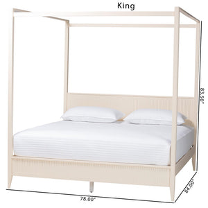 Baxton Studio Baxton Studio Primrose King Canopy Bed - Mid-Century Design with Fluted Wood Details & Support SW8609-Ivory-Canopy King