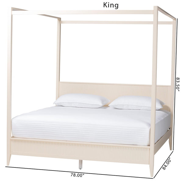 Baxton Studio Baxton Studio Primrose King Canopy Bed - Mid-Century Design with Fluted Wood Details & Support SW8609-Ivory-Canopy King