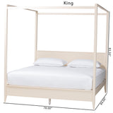 Baxton Studio Primrose Mid-Century Ivory Fluted Wood King Size Canopy Bed