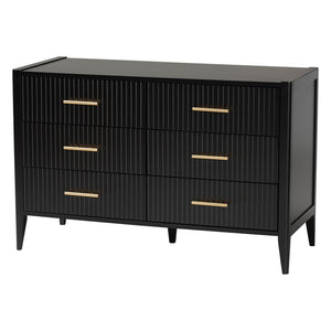 Baxton Studio Baxton Studio Primrose Mid-Century Fluted Wood Dresser with Six Spacious Drawers for Stylish Storage Black SW8000-66D6D-6DW-Black-Dresser