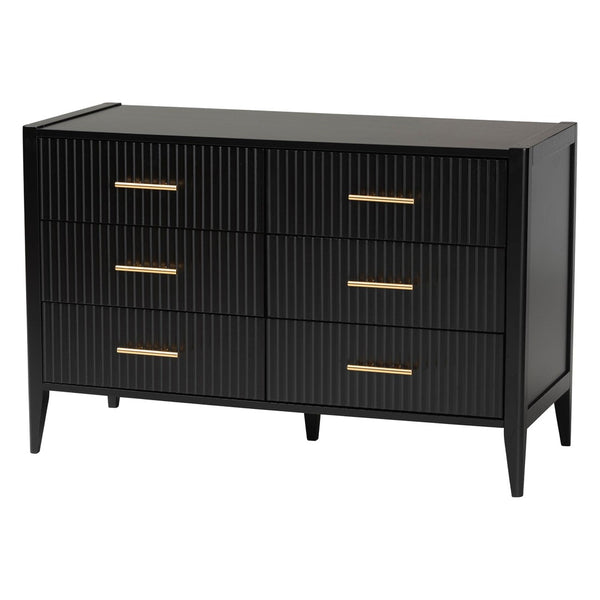 Baxton Studio Baxton Studio Primrose Mid-Century Fluted Wood Dresser with Six Spacious Drawers for Stylish Storage Black SW8000-66D6D-6DW-Black-Dresser
