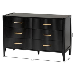 Baxton Studio Baxton Studio Primrose Mid-Century Fluted Wood Dresser with Six Spacious Drawers for Stylish Storage Black SW8000-66D6D-6DW-Black-Dresser
