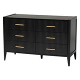 Baxton Studio Primrose Mid-Century Black Fluted Wood 6-Drawer Dresser