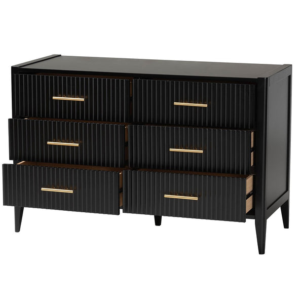 Baxton Studio Baxton Studio Primrose Mid-Century Fluted Wood Dresser with Six Spacious Drawers for Stylish Storage Black SW8000-66D6D-6DW-Black-Dresser