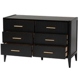 Baxton Studio Primrose Mid-Century Black Fluted Wood 6-Drawer Dresser