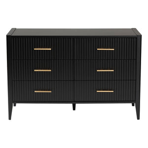 Baxton Studio Baxton Studio Primrose Mid-Century Fluted Wood Dresser with Six Spacious Drawers for Stylish Storage Black SW8000-66D6D-6DW-Black-Dresser