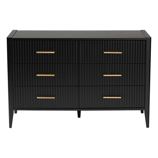 Baxton Studio Baxton Studio Primrose Mid-Century Fluted Wood Dresser with Six Spacious Drawers for Stylish Storage Black SW8000-66D6D-6DW-Black-Dresser