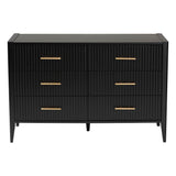 Baxton Studio Primrose Mid-Century Black Fluted Wood 6-Drawer Dresser