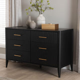 Baxton Studio Primrose Mid-Century Black Fluted Wood 6-Drawer Dresser