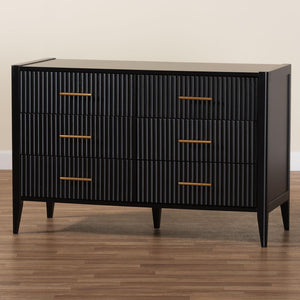 Baxton Studio Baxton Studio Primrose Mid-Century Fluted Wood Dresser with Six Spacious Drawers for Stylish Storage Black SW8000-66D6D-6DW-Black-Dresser