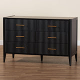 Baxton Studio Primrose Mid-Century Black Fluted Wood 6-Drawer Dresser