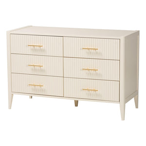 Baxton Studio Baxton Studio Primrose Mid-Century Fluted Wood Dresser with Six Spacious Drawers for Stylish Storage Ivory SW8000-66D6D-6DW-Ivory-Dresser