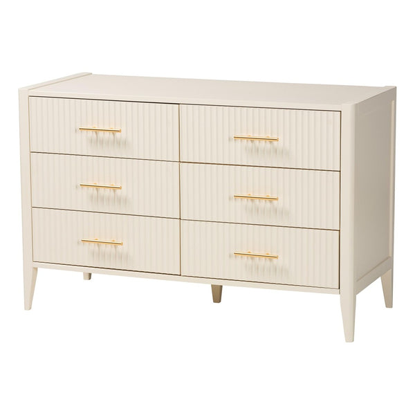 Baxton Studio Baxton Studio Primrose Mid-Century Fluted Wood Dresser with Six Spacious Drawers for Stylish Storage Ivory SW8000-66D6D-6DW-Ivory-Dresser