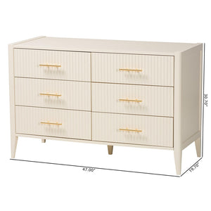 Baxton Studio Baxton Studio Primrose Mid-Century Fluted Wood Dresser with Six Spacious Drawers for Stylish Storage Ivory SW8000-66D6D-6DW-Ivory-Dresser