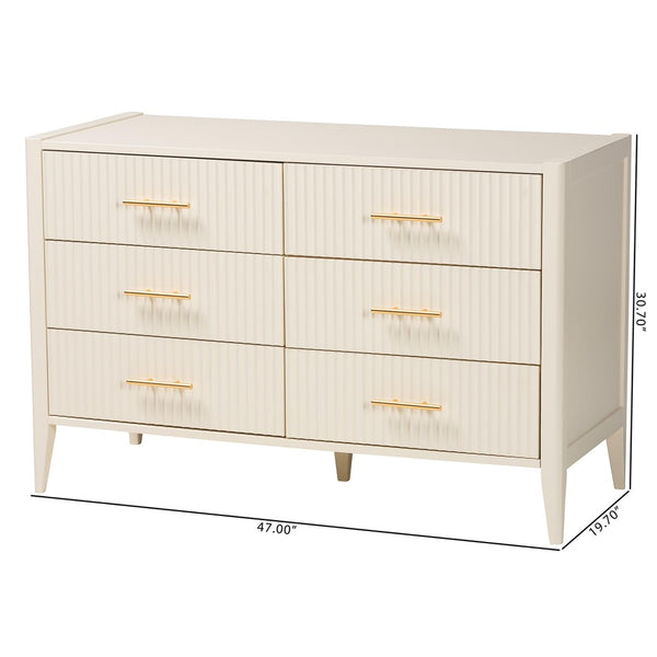Baxton Studio Baxton Studio Primrose Mid-Century Fluted Wood Dresser with Six Spacious Drawers for Stylish Storage Ivory SW8000-66D6D-6DW-Ivory-Dresser
