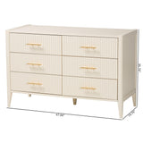 Baxton Studio Primrose Mid-Century Ivory Fluted Wood 6-Drawer Dresser