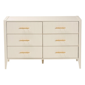 Baxton Studio Baxton Studio Primrose Mid-Century Fluted Wood Dresser with Six Spacious Drawers for Stylish Storage Ivory SW8000-66D6D-6DW-Ivory-Dresser
