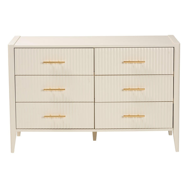 Baxton Studio Baxton Studio Primrose Mid-Century Fluted Wood Dresser with Six Spacious Drawers for Stylish Storage Ivory SW8000-66D6D-6DW-Ivory-Dresser