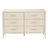 Baxton Studio Primrose Mid-Century Ivory Fluted Wood 6-Drawer Dresser