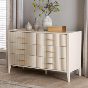 Baxton Studio Baxton Studio Primrose Mid-Century Fluted Wood Dresser with Six Spacious Drawers for Stylish Storage Ivory SW8000-66D6D-6DW-Ivory-Dresser