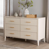 Baxton Studio Primrose Mid-Century Ivory Fluted Wood 6-Drawer Dresser