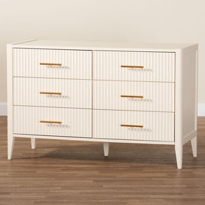 Baxton Studio Baxton Studio Primrose Mid-Century Fluted Wood Dresser with Six Spacious Drawers for Stylish Storage Ivory SW8000-66D6D-6DW-Ivory-Dresser