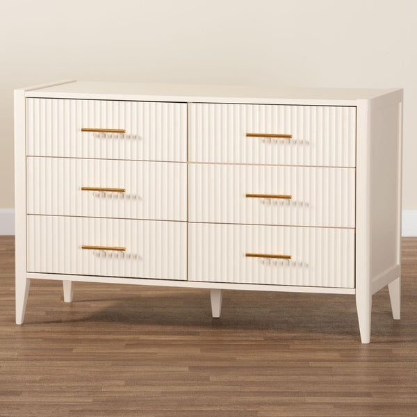 Baxton Studio Baxton Studio Primrose Mid-Century Fluted Wood Dresser with Six Spacious Drawers for Stylish Storage Ivory SW8000-66D6D-6DW-Ivory-Dresser