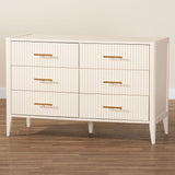 Baxton Studio Primrose Mid-Century Ivory Fluted Wood 6-Drawer Dresser