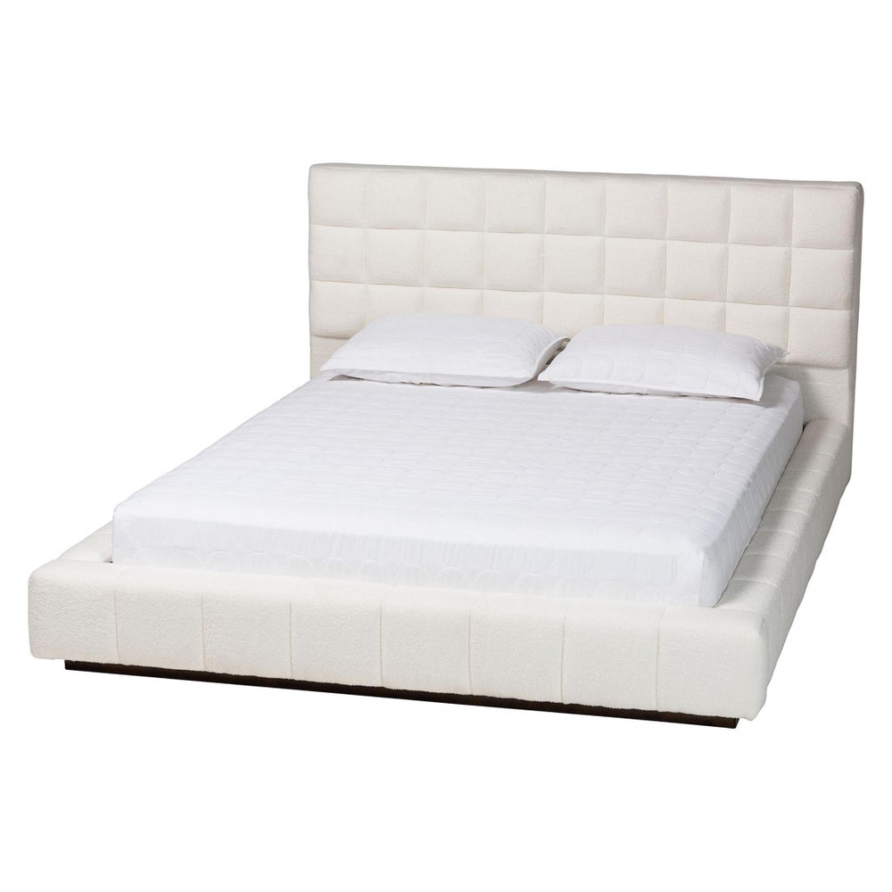 Baxton Studio Baxton Studio Braylin Plush Teddy-Bear Fabric Platform Bed with Stylish Grid-Tufted Headboard King CFSP0828-White-King