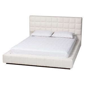 Baxton Studio Baxton Studio Braylin Plush Teddy-Bear Fabric Platform Bed with Stylish Grid-Tufted Headboard King CFSP0828-White-King