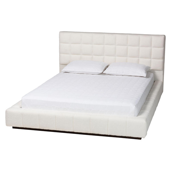 Baxton Studio Baxton Studio Braylin Plush Teddy-Bear Fabric Platform Bed with Stylish Grid-Tufted Headboard King CFSP0828-White-King