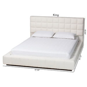 Baxton Studio Baxton Studio Braylin Plush Teddy-Bear Fabric Platform Bed with Stylish Grid-Tufted Headboard King CFSP0828-White-King