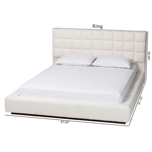 Baxton Studio Baxton Studio Braylin Plush Teddy-Bear Fabric Platform Bed with Stylish Grid-Tufted Headboard King CFSP0828-White-King