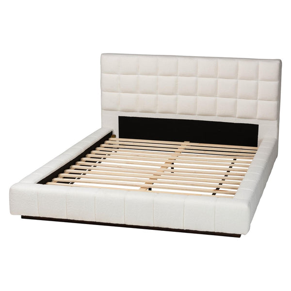 Baxton Studio Baxton Studio Braylin Plush Teddy-Bear Fabric Platform Bed with Stylish Grid-Tufted Headboard King CFSP0828-White-King