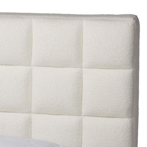 Baxton Studio Baxton Studio Braylin Plush Teddy-Bear Fabric Platform Bed with Stylish Grid-Tufted Headboard King CFSP0828-White-King