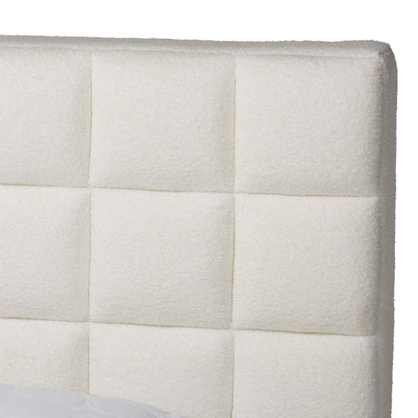 Baxton Studio Baxton Studio Braylin Plush Teddy-Bear Fabric Platform Bed with Stylish Grid-Tufted Headboard King CFSP0828-White-King