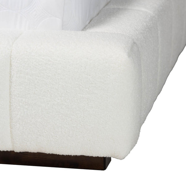 Baxton Studio Baxton Studio Braylin Plush Teddy-Bear Fabric Platform Bed with Stylish Grid-Tufted Headboard King CFSP0828-White-King
