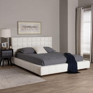 Baxton Studio Baxton Studio Braylin Plush Teddy-Bear Fabric Platform Bed with Stylish Grid-Tufted Headboard King CFSP0828-White-King