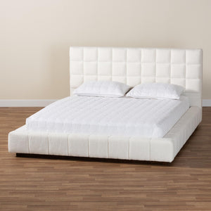 Baxton Studio Baxton Studio Braylin Plush Teddy-Bear Fabric Platform Bed with Stylish Grid-Tufted Headboard King CFSP0828-White-King